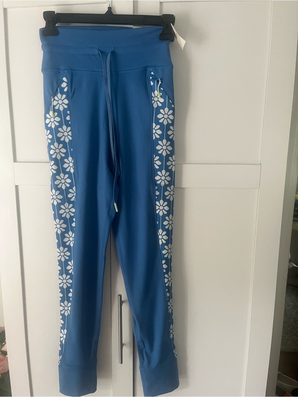 aerie Blue Joggers with White Floral Side Panels
